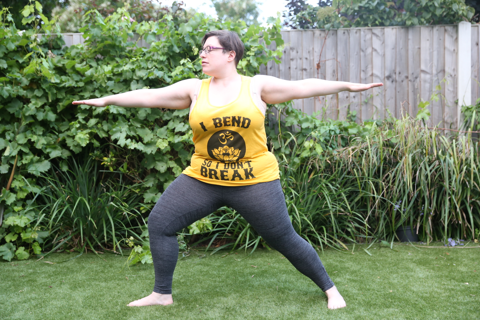 Miriam Zendle of LIT Yoga in Warrior 2